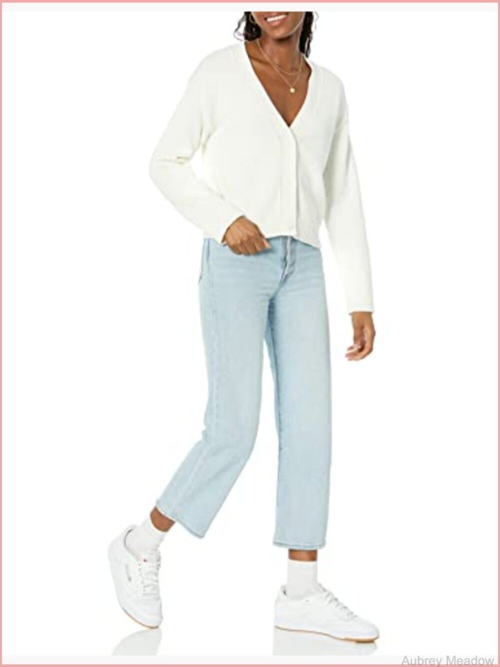 Women's Relaxed Fit V-Neck Cropped Cardigan Ribbed Knit - Picture 4 of 4